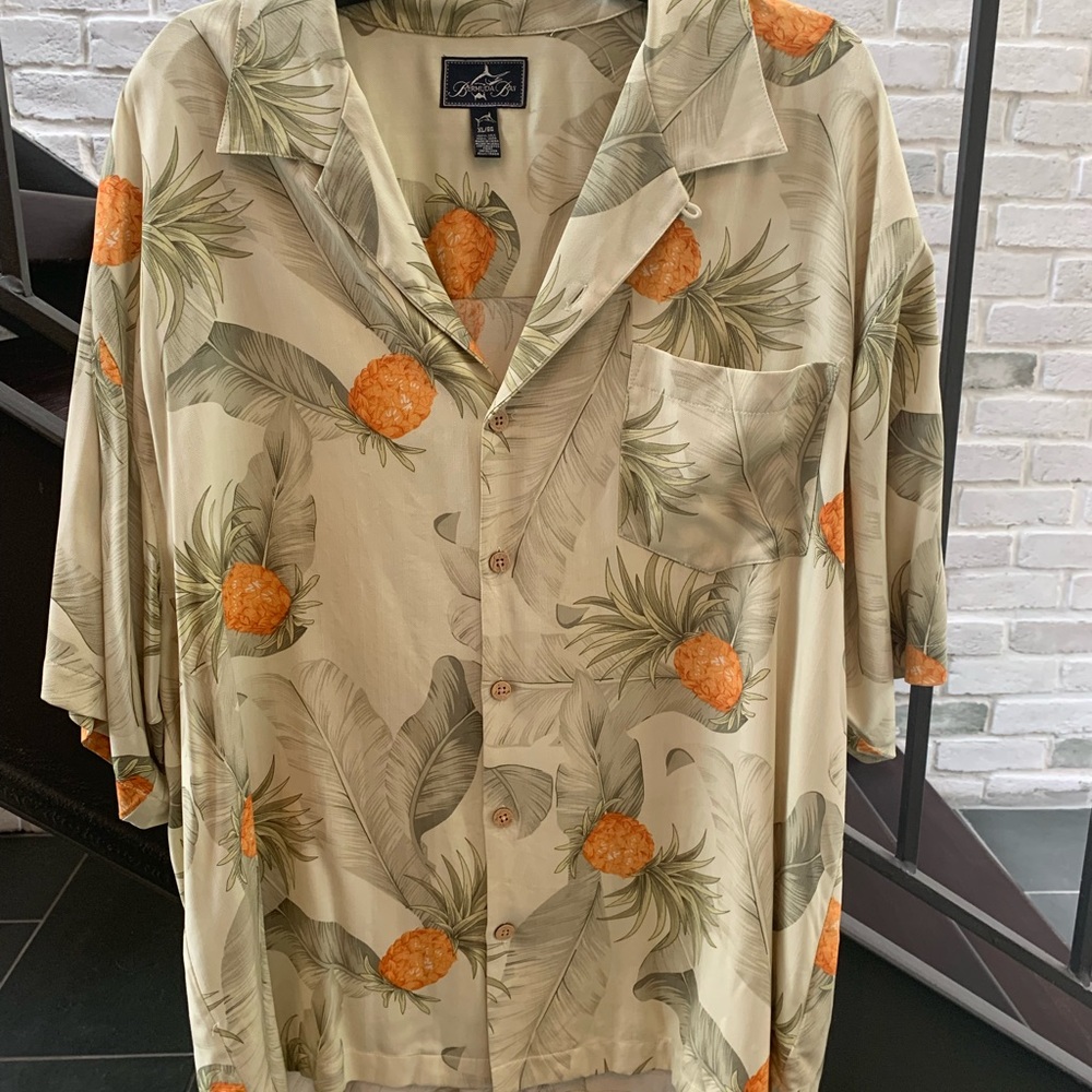 Silk Bermuda Bay tropical button down shirt XL